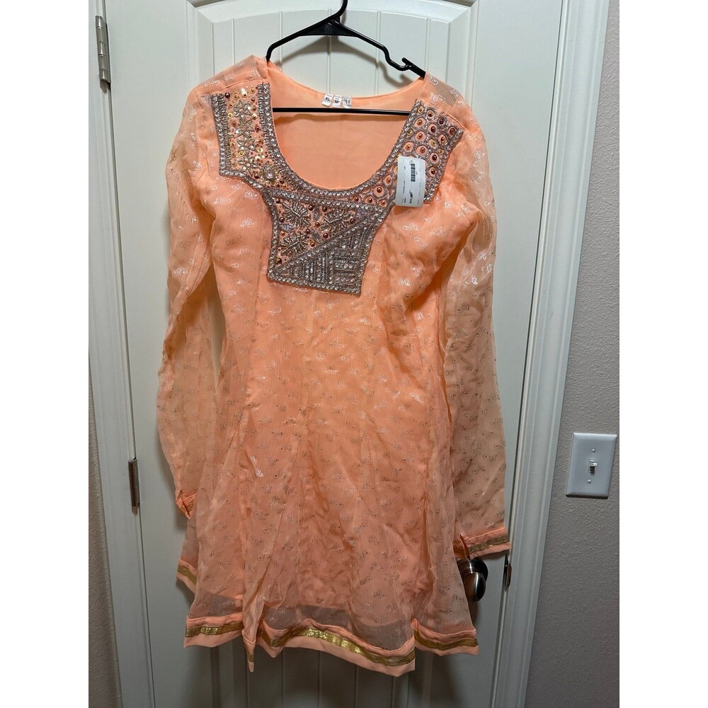 Women's Peach Tunic Top with Embellished Neckline